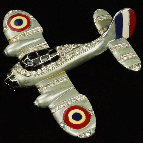 MB Boucher WW2 Patriotic Pave and Metallic Enamel French Air Force Bomber Airplane Pin