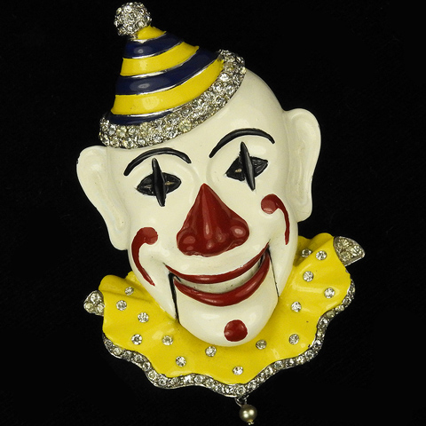 MB Boucher Pave and Enamel White Faced Clown with Moveable Mouth Pin Clip
