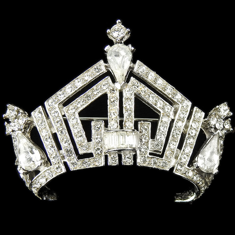 Boucher Pave Navettes and Baguettes Pentagonal Royal Crown Pin
