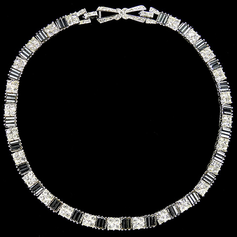 Boucher Black Diamond and Diamante Baguettes Bow Clasp Choker Necklace
