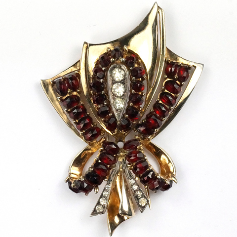 Eisenberg (unsigned) Sterling Gold and Ruby Bow Pin Clip