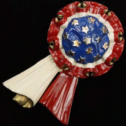 Silson US Patriotic Red White and Blue Rosette with Streamers Pin Clip