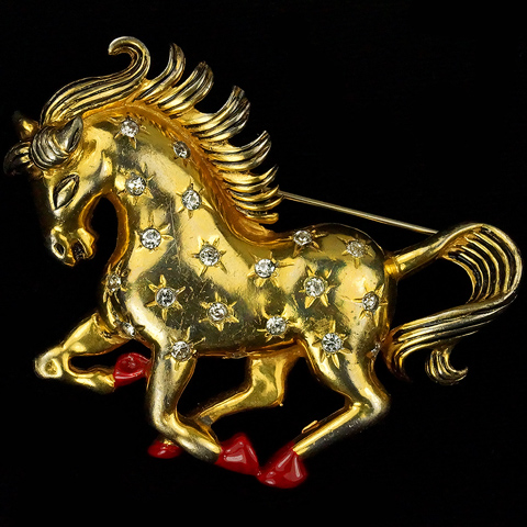 Eisenberg Original Gold and Star Spangles Galloping Horse Pin