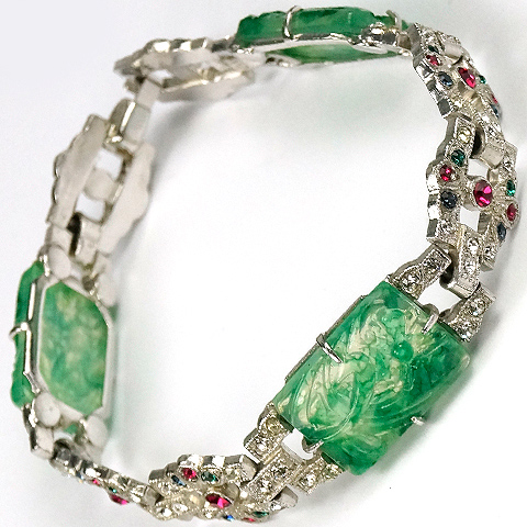 Coro 1930s Pave Jade and Multicolour Stones Oriental Bracelet