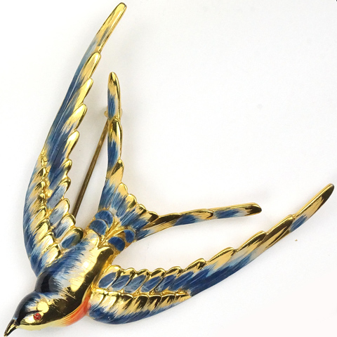 Corocraft Sterling and Enamel Blue Swallow Bird Pin