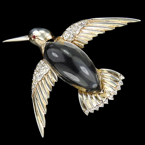 Marner Sterling (after Trifari, contemporary copy) Gold and Pave Jelly Belly Hummingbird Bird Pin