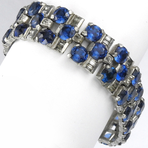 Deco Sapphire and Black Diamond Articulated Bracelet