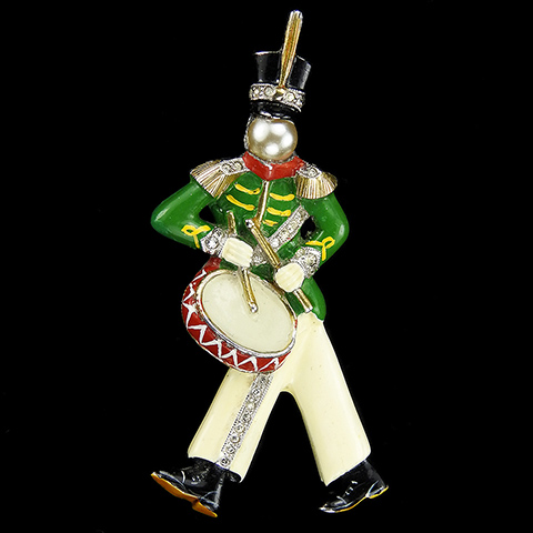 Dujay Pave Enamel and Pearls Marching Band Side Drummer in Uniform Musical Pin Clip
