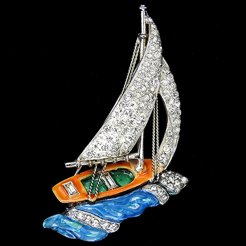 Dujay Pave and Enamel Yacht Sailing through the Waves Pin