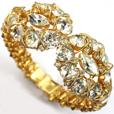 Hattie Carnegie 'Jewels of Fantasy' Gold Loops and Diamante Sprung Bangle Bracelet