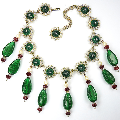 Kenneth Lane Gold Melon Cut Rubies and Emeralds Moghul Style Necklace