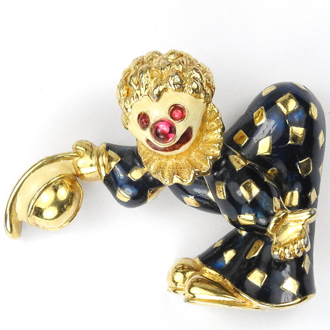 Jomaz Gold and Black Enamel Circus Clown Taking a Bow Pin