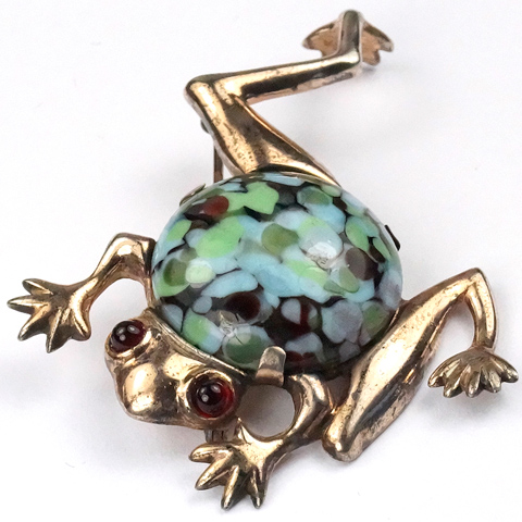 Mazer (unsigned) Sterling and Marbled Turquoise Belly 'Leap Frog' Pin