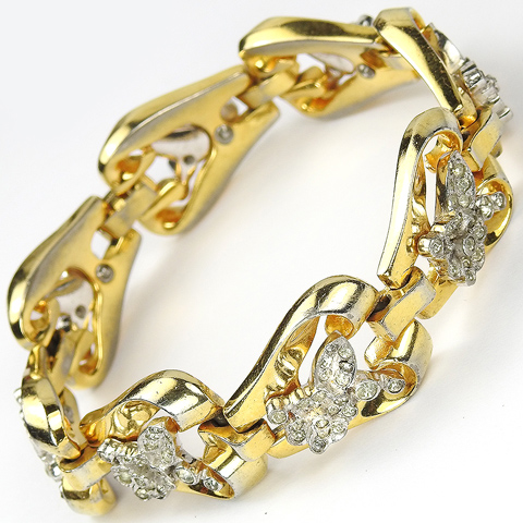 Mazer Gold Scrolls and Pave Flower and Leaf Motifs Eight Link Bracelet