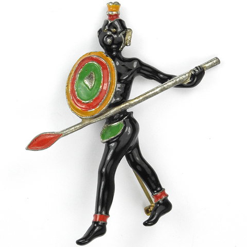 Blackamoor Zulu Warrior with Spear and Shield Pin