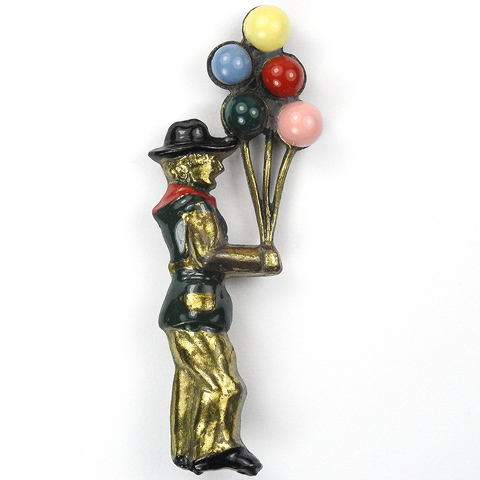 Gold and Enamel Balloon Seller with Multicolour Balloons Pin