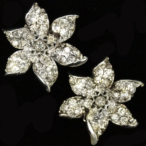DeRosa Sterling Diamante Star Flowers Clip Earrings