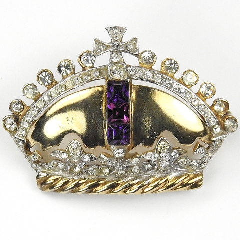 Sterling Gold Diamond and Amethyst French Crown Pin