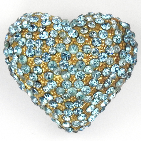 Ciner Gold and Aquamarine Heart Pin