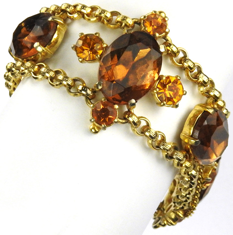 Schiaparelli Gold Chain Linked Citrine and Topaz Stones Bracelet