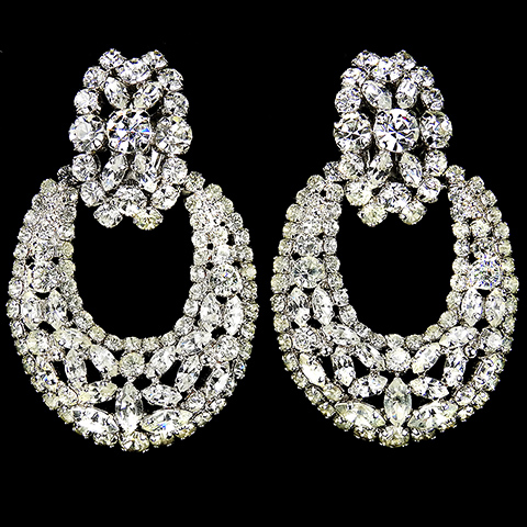 Christian Dior by Henkel and Grosse Diamante Doorknocker Pendant Clip Earrings
