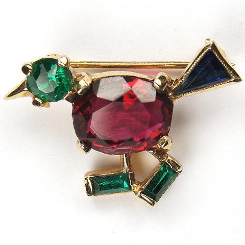 Trifari 'Alfred Philippe' Miniature Ruby-bellied Walking Bird Scatter Pin
