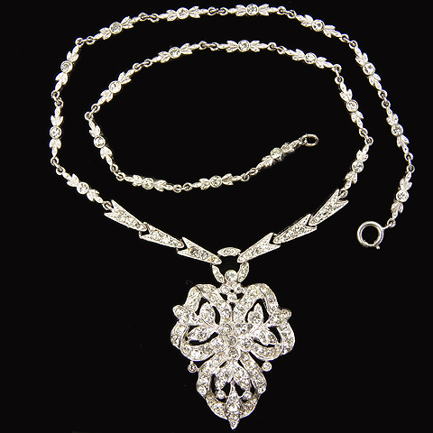Trifari 'Alfred Philippe' Pave Bows and Leaves Pendant Necklace