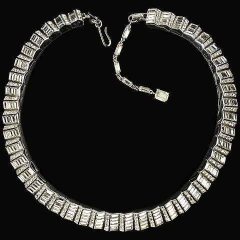 Trifari 'Alfred Philippe' Pave and Baguettes Graduated Sawtooth Heavy Choker Necklace