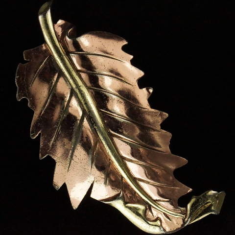 Trifari 'Alfred Philippe' Deco Two Colour Gold Curling Leaf Pin Clip