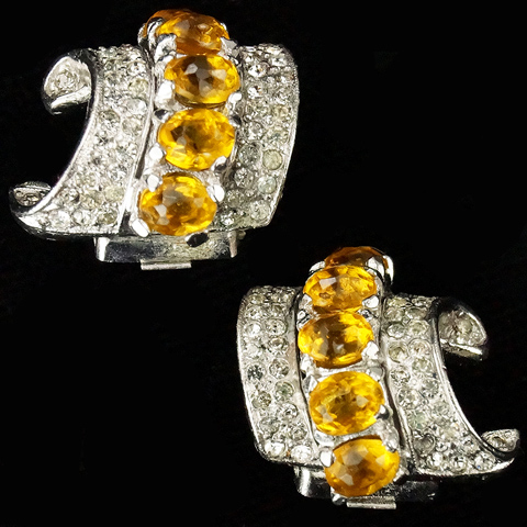 Trifari 'Alfred Philippe' Pave and Citrines Swirl Clip Earrings