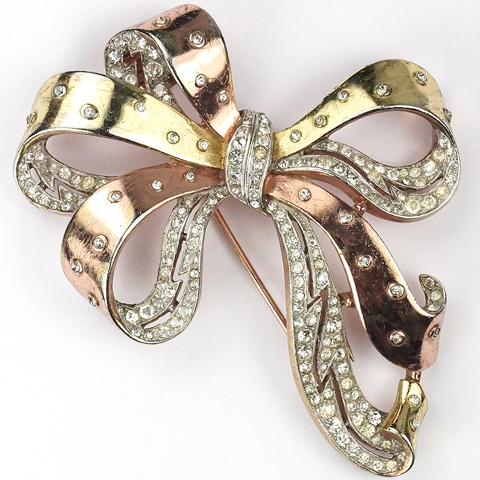 Trifari 'Joseph Wuyts' Pave and Spangled Two Colour Gold Bow Pin Clip