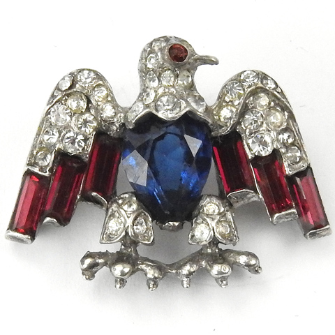 Trifari Sterling 'Alfred Philippe' US Patriotic Sapphire Belly Small Stars and Stripes American Eagle Pin