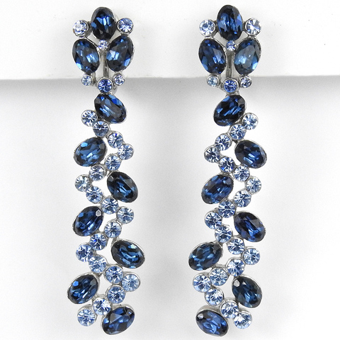 Trifari Pave and Sapphire Zig-Zag Pattern Pendant Clip Earrings