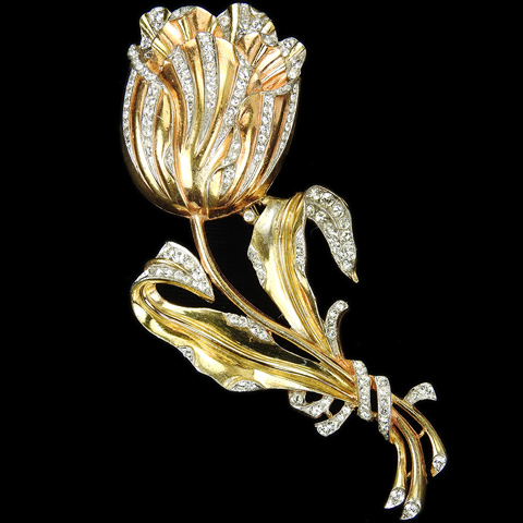 Trifari 'Alfred Philippe' Pave and Yellow Gold Tulip Flower Pin