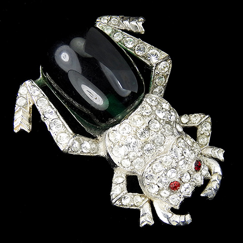 KTF Trifari 'Alfred Philippe' Pave and Emerald Cabochon Bug Pin