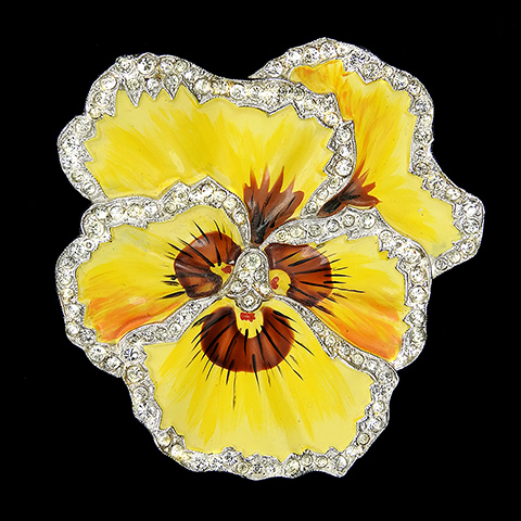Trifari 'Alfred Philippe' Deco Pave and Enamel Yellow Pansy Pin Clip