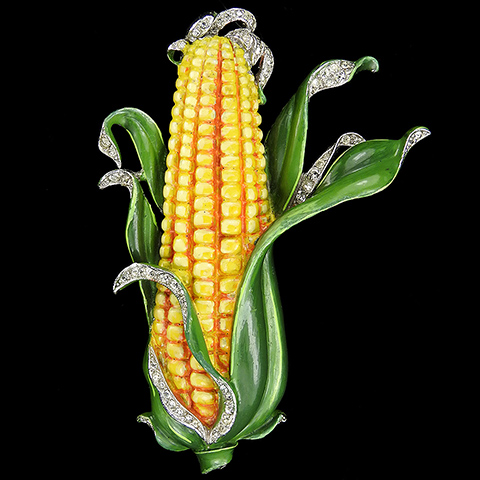 Trifari 'Alfred Philippe' Pave and Enamel Corn on the Cob Pin Clip