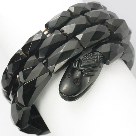 Victorian Jet Sprung Coiled Snake Bangle Bracelet