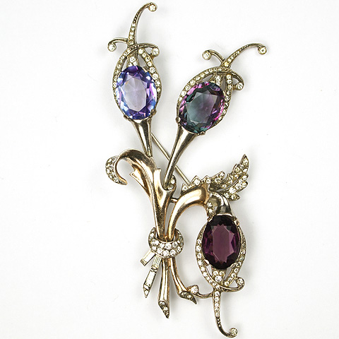 MB Boucher Sterling Dark & Pale Amethyst & Alexandrite Floral Spray 