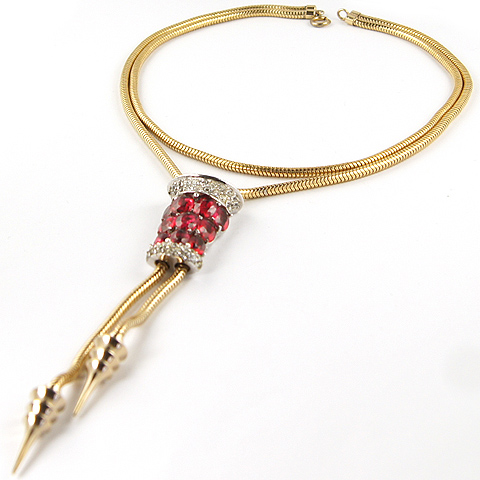 MB Boucher Pave and Ruby Lantern and Golden Pendants Necklace