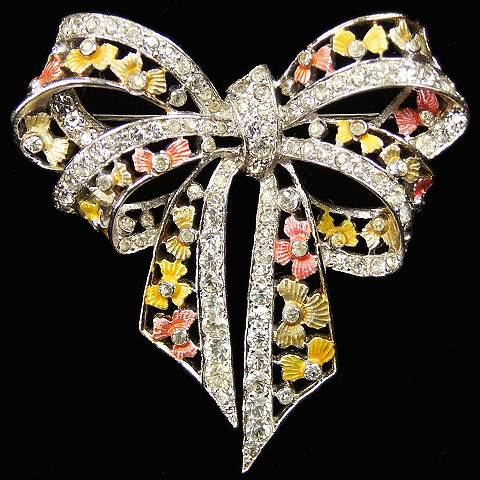 MB Boucher Pave and Enamel Latticework Floral Bow Pin
