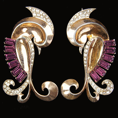 MB Boucher Sterling and Amethyst Matched Pair of Stylised Parakeet Love Bird Pins