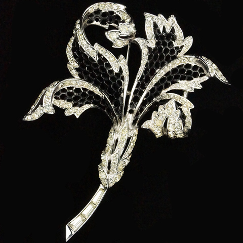 Boucher Pave and Black Lattice Flower Pin