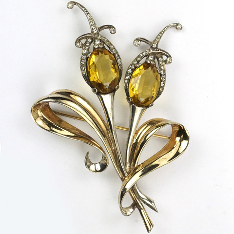 MB Boucher Sterling Gold Pave and Citrines 'Triffids' Floral Swirl Spray Pin