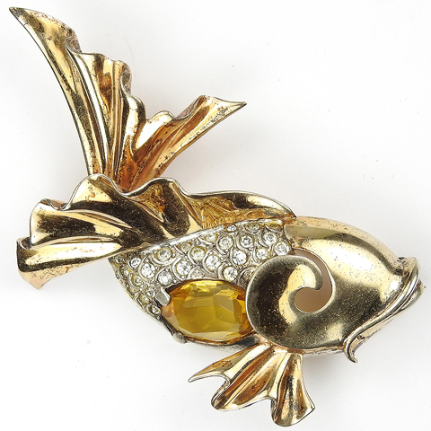 MB Boucher Sterling Gold Pave and Citrine Belly Fish Pin