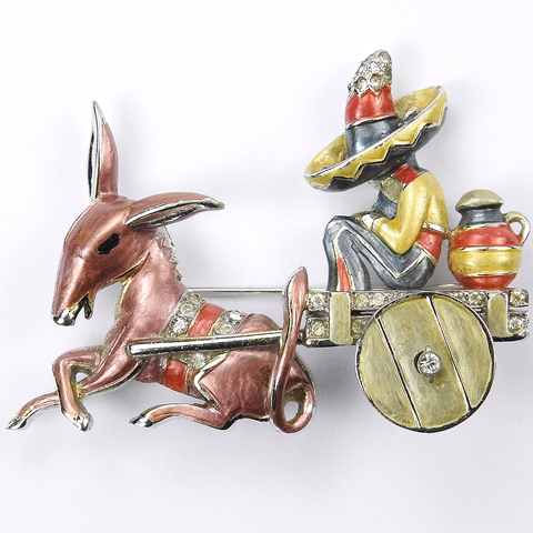 MB Boucher Metallic Enamelled Mexican having a Siesta in a Donkey Cart Pin