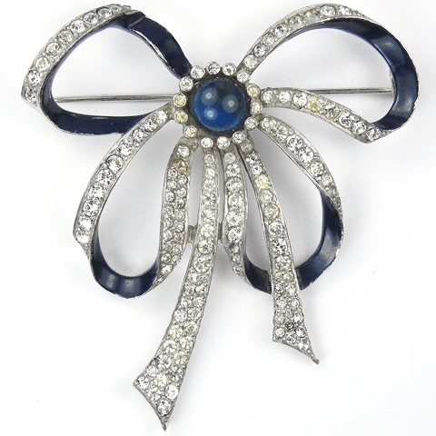 MB Boucher Sapphire Cabochon Pave and Blue Enamel Bowknot Pin