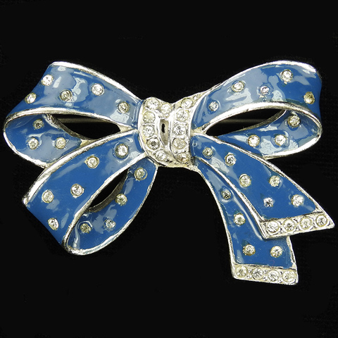 MB Boucher (unsigned) Pave and Blue Enamel Bow Pin