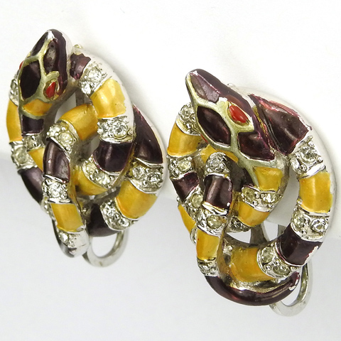 MB Boucher Metallic Enamel Coiled Snake Screwback Earrings