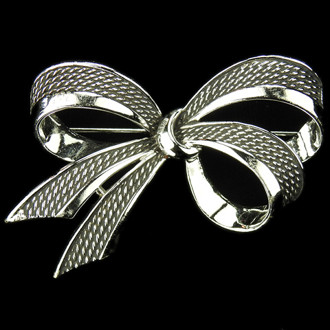 Boucher Mexico Textured Silver and Black Enamel Bowknot Pin